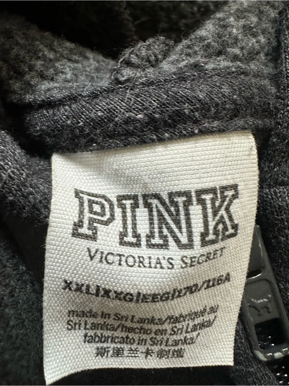 Victoria's Secret PINK Black Zip-Up Hoodie with Multicolor Lettering